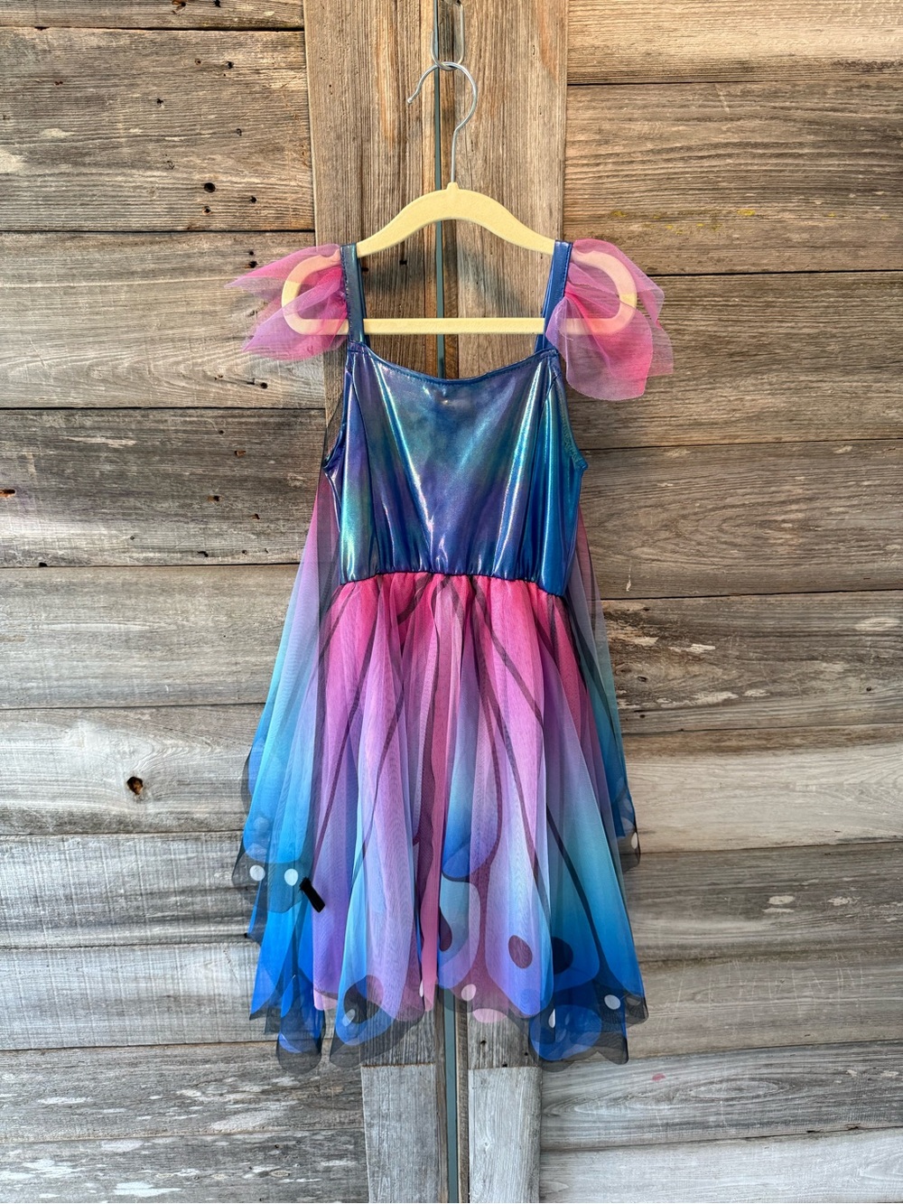 Girls Iridescent Blue-Pink Fairy Butterfly Costume Dress